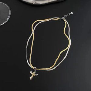 Cross Necklace Double Snake Bone Chain